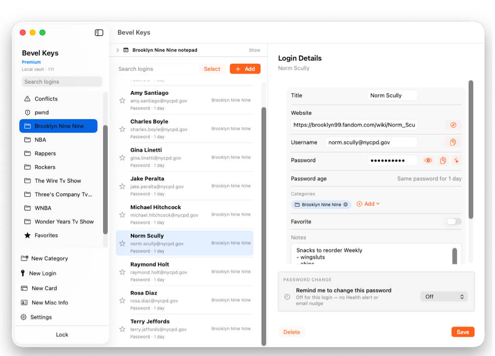 Bevel Keys app window (light)